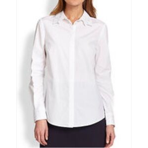 Tory Burch Murphy Button Up Blouse with Lace Embroidered Collar and Sleeves